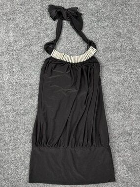 DEEP DISCOUNT Fashion Magazine Halter Top S - Black Rhinestone - Needs Wash